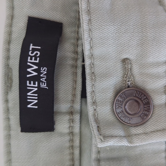 NWT Nine West Gramercy Skinny Ankle Jeans 12 Sea Grass Green Frayed Hem Twill - Picture 3 of 16